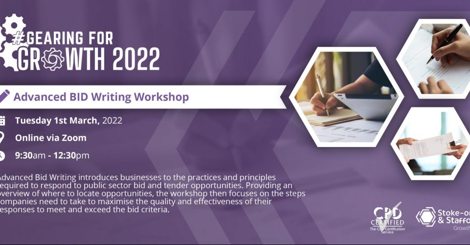 #GEARINGFORGROWTH2022: Advanced BID Writing Workshop - CPD Accredited