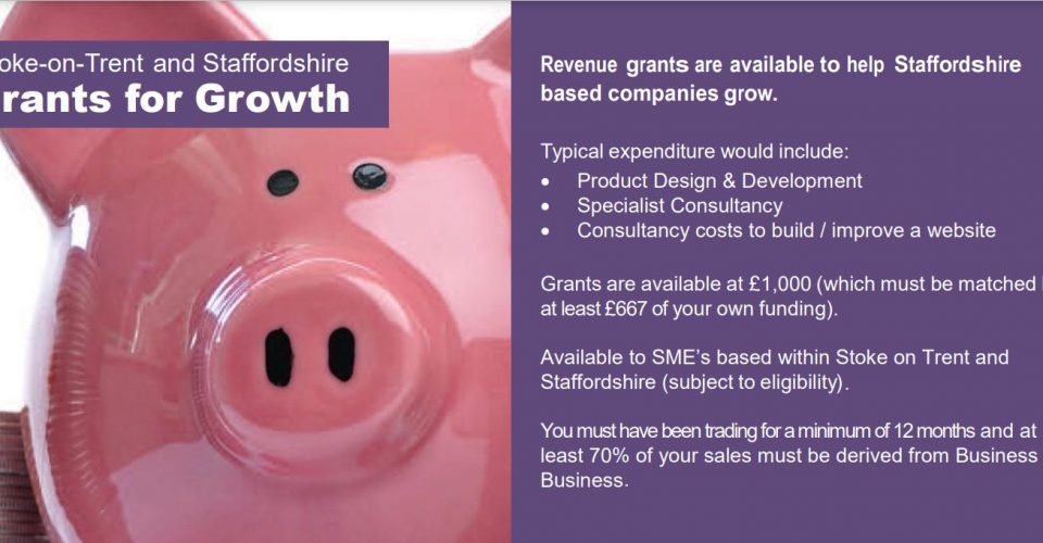 Revenue grants are available to help support the growth of Staffordshire companies